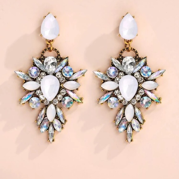 White & Iridescent Crystal Dangles - Picture 2 of 4